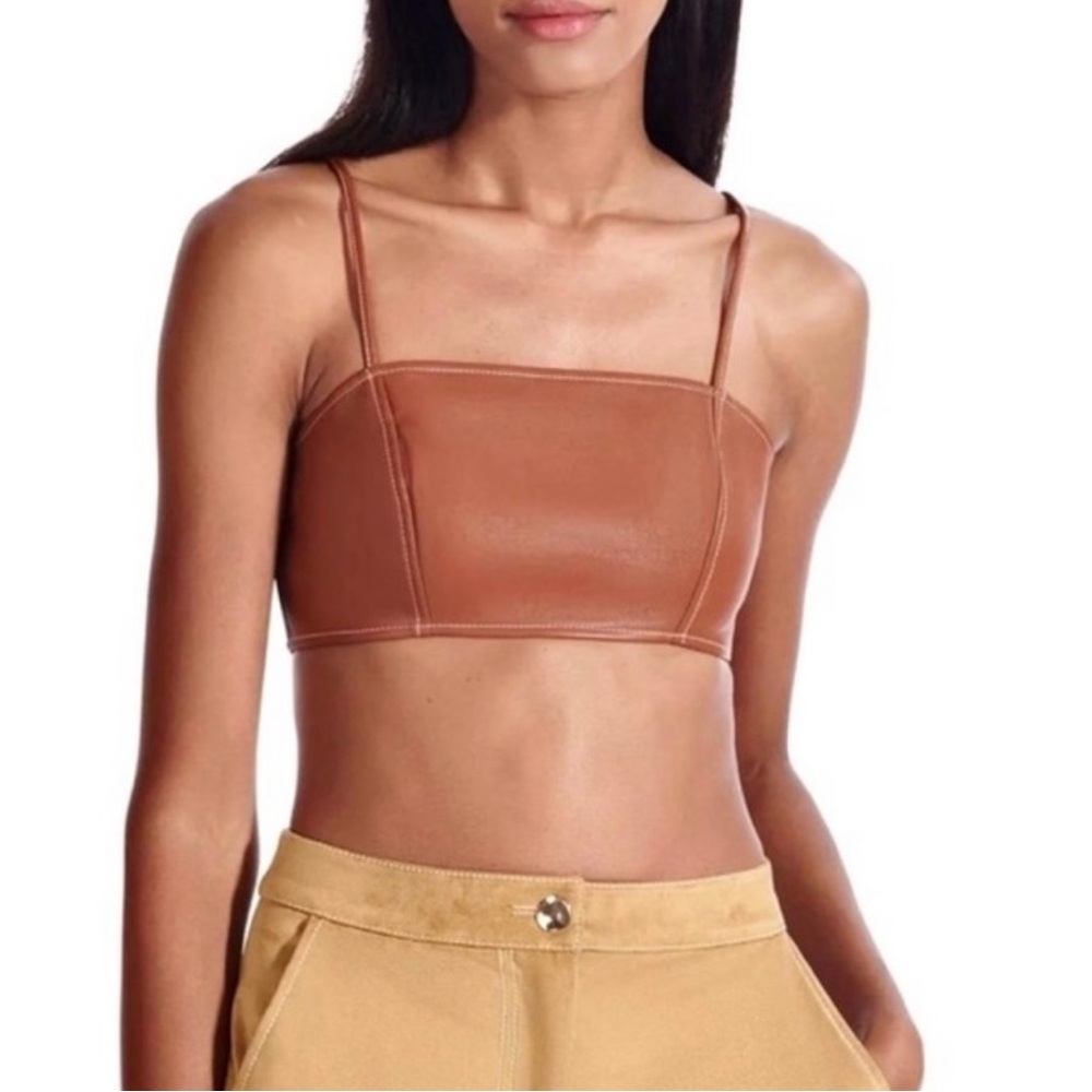 NEW STAUD BROWN FAUX LEATHER BANDEAU CROP TOP